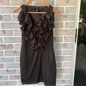 Black Ruffled V-Neck QED London dress, UK Size 10